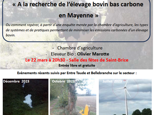 22-3-24 : Conférence organisée par Entre Taude et Bellebranche « A la recherche de l’élevage bovin bas carbone en Mayenne »